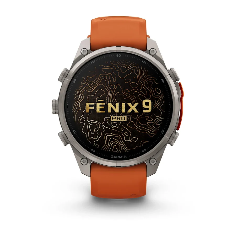 Garmin fēnix® 9 Pro inReach® 47 mm, AMOLED, Titanium with Autumn Orange/Spark Orange Silicone Band