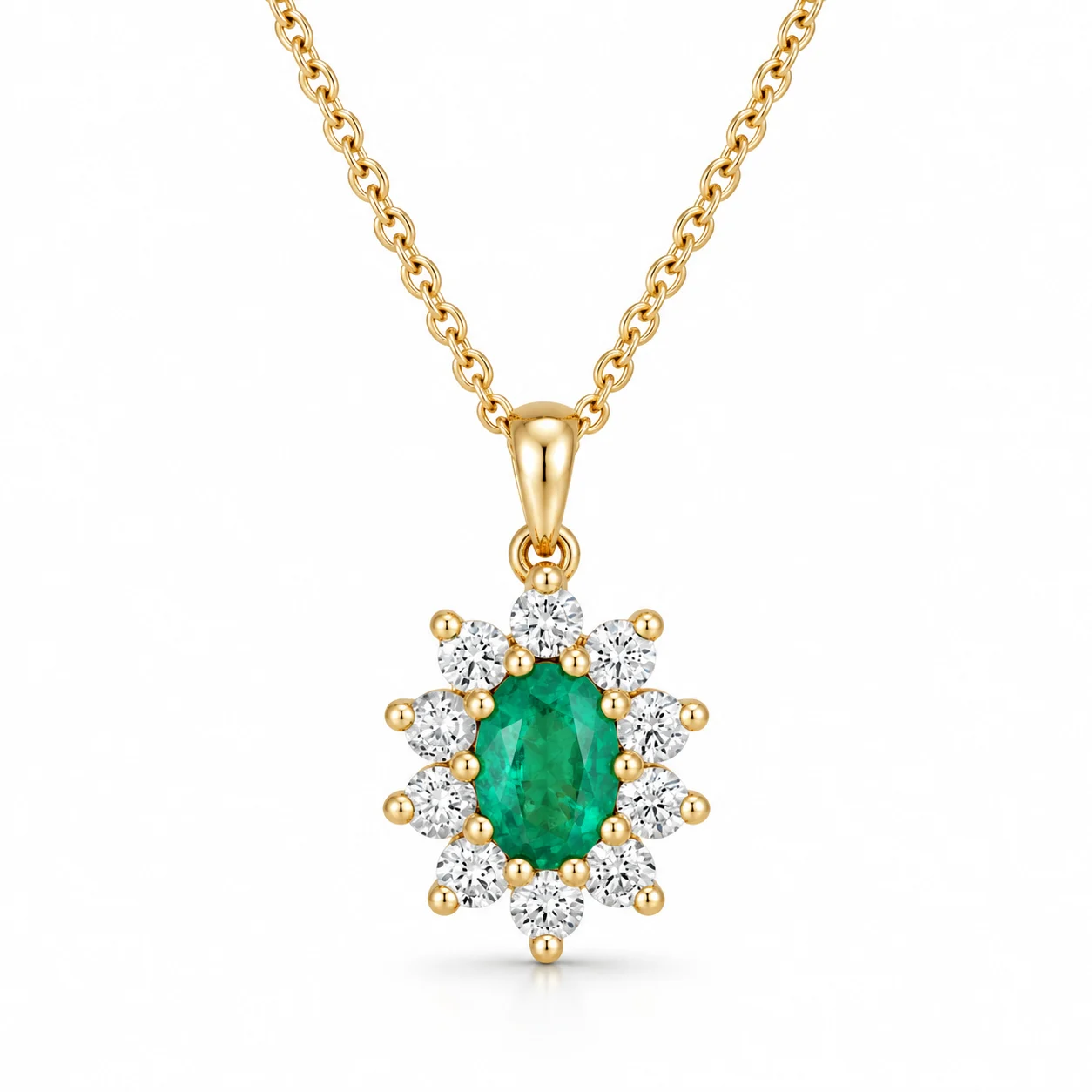 18ct Yellow Gold Emerald and Diamond Pendant