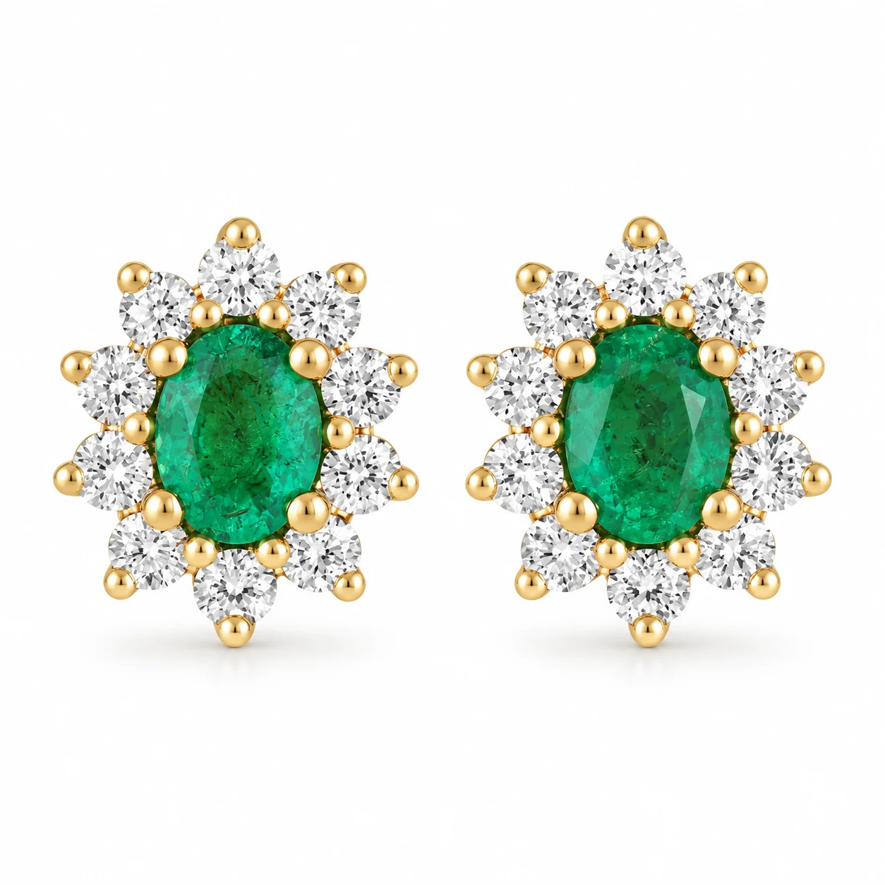 18ct Yellow Gold Emerald and Diamond Earrings