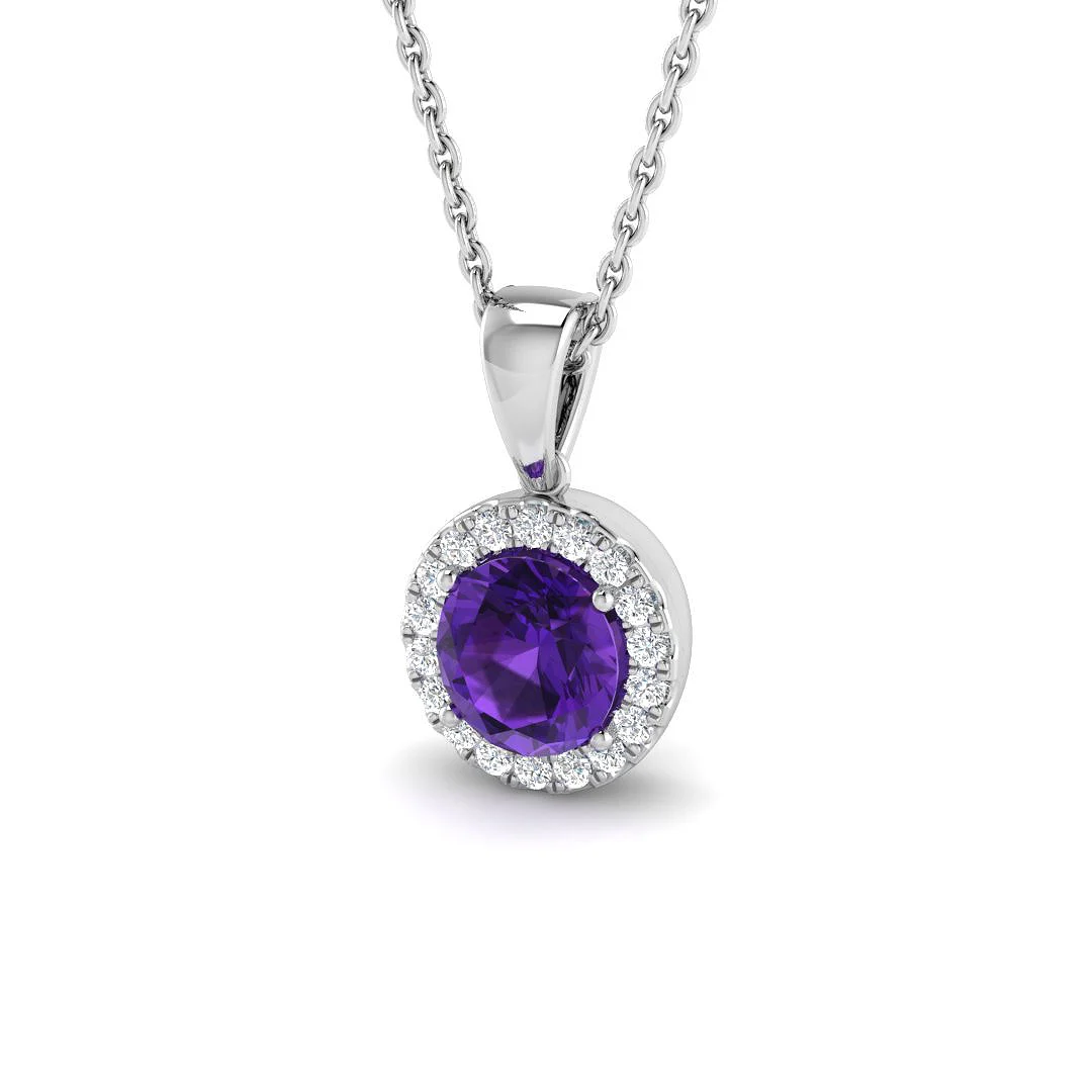9ct White Gold Purple Sapphire and Diamond Pendant