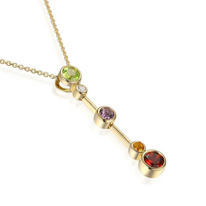 9ct Yellow Gold Diamond & Multi Stone Pendant