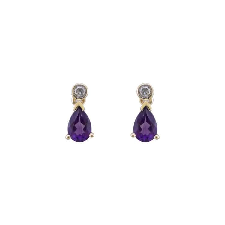 9ct Amethyst and Diamond Earrings