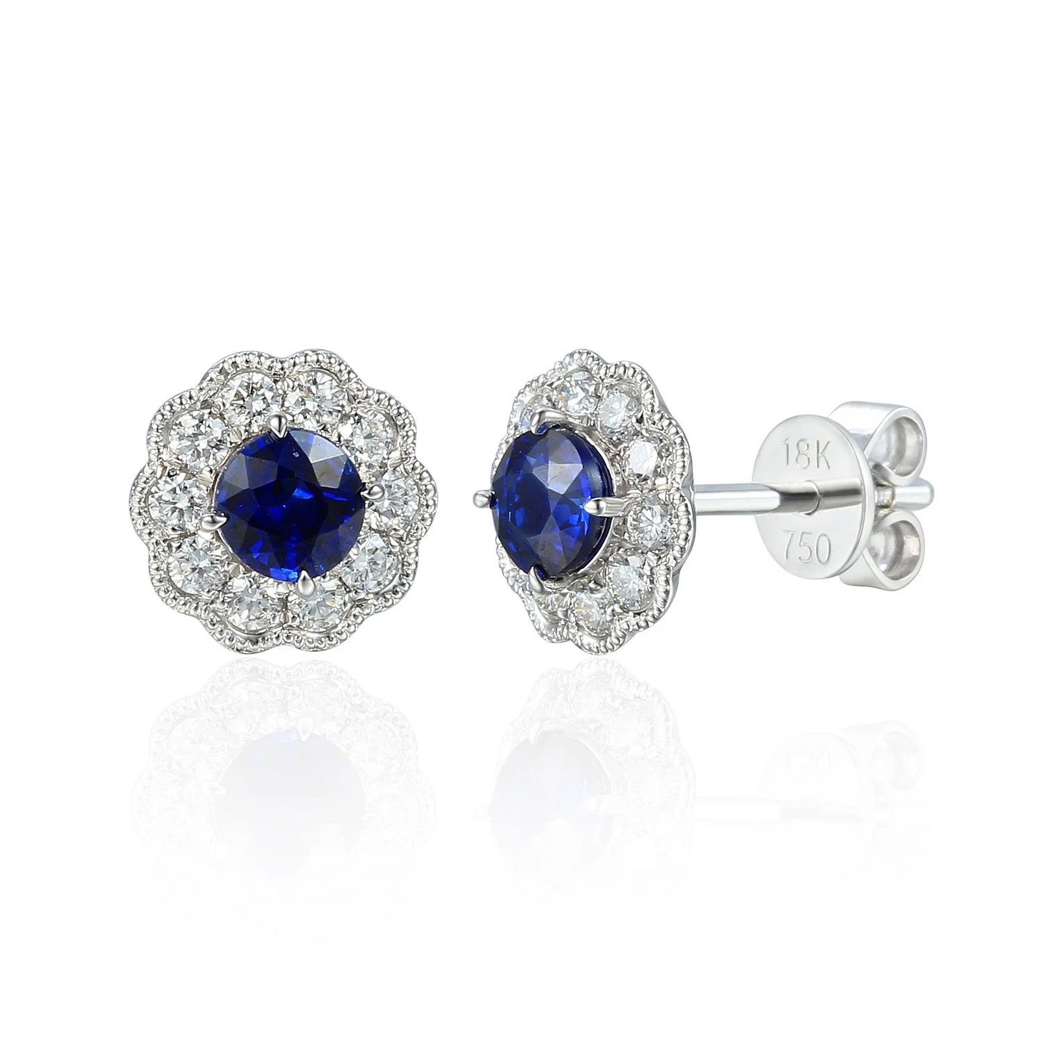 18ct Gold Diamond and Sapphire Stud Earrings