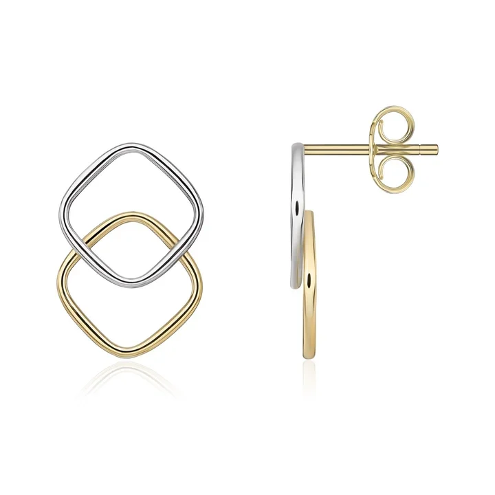 9ct Yellow and White Gold Cushion Shaped Drop Earrings