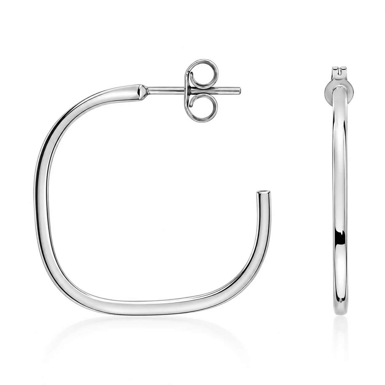 9ct White Gold Cushion Shape Hoop Earring