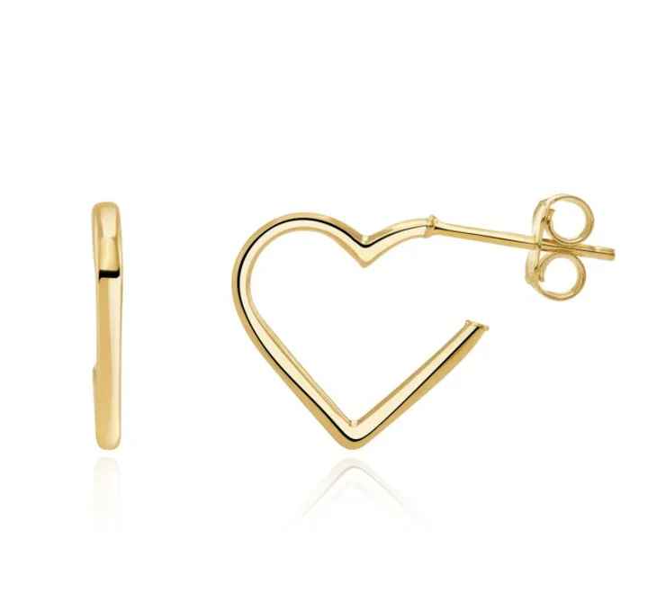 9ct Yellow Gold Heart Hoop Earrings