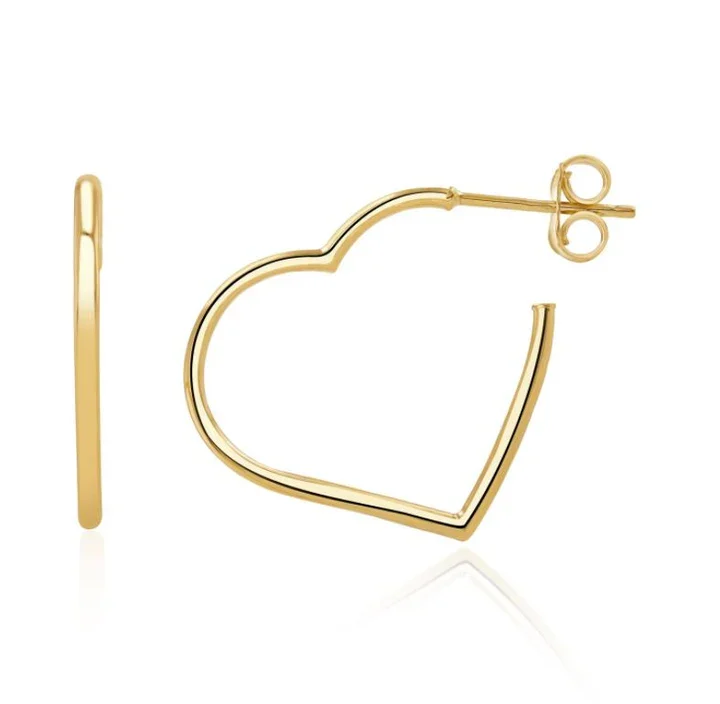 9ct Yellow Gold, Heart Shaped, Hoop Earrings, 21mm
