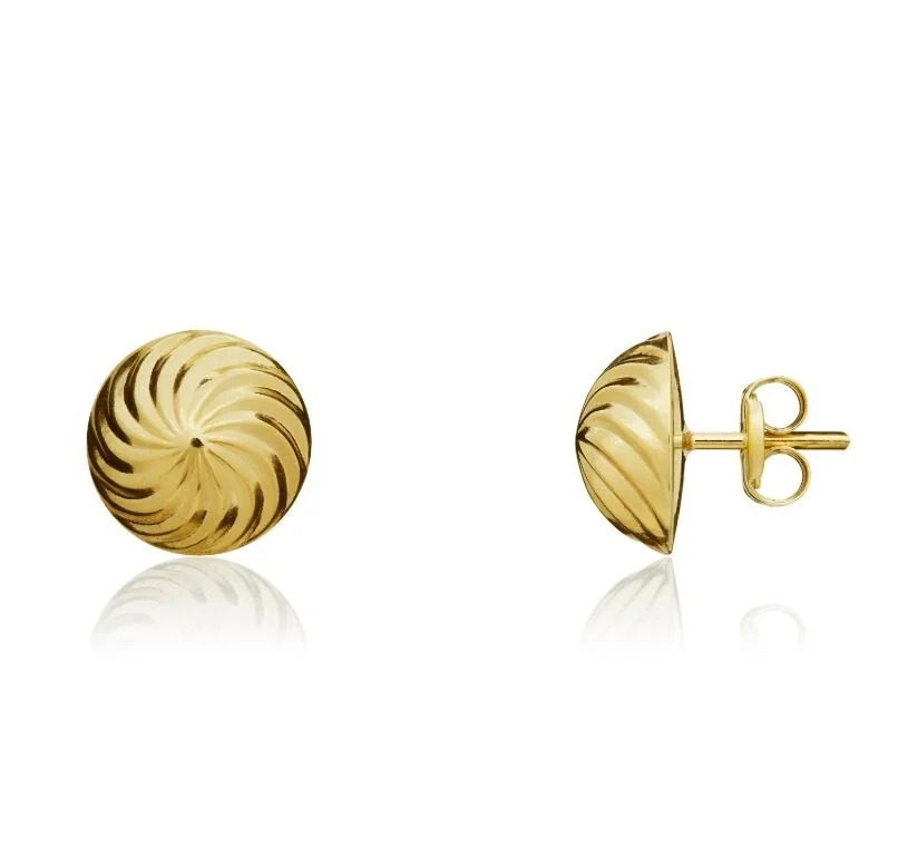 9ct Yellow Gold Dome Swirl Stud Earrings, 6mm