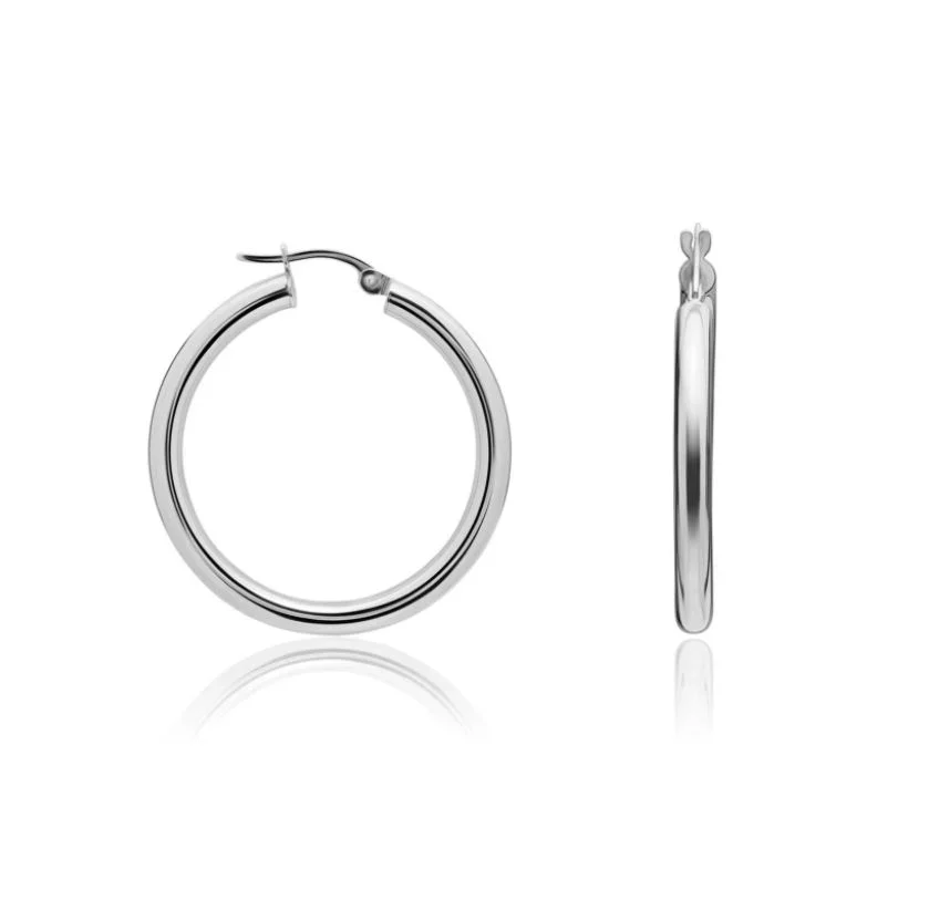 9ct White Gold Polished 29mm Hoop Earrings
