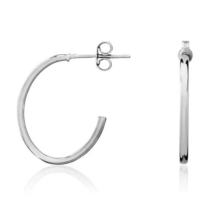 9ct White Gold Oval Hoop Earrings