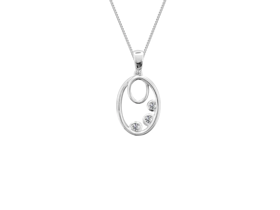 9ct White Gold Oval Diamond Pendant and Chain