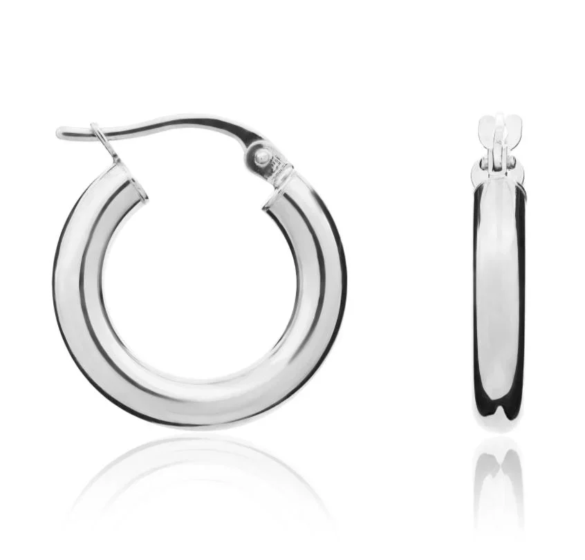 9ct White Gold Polished 16mm Hoop Earrings