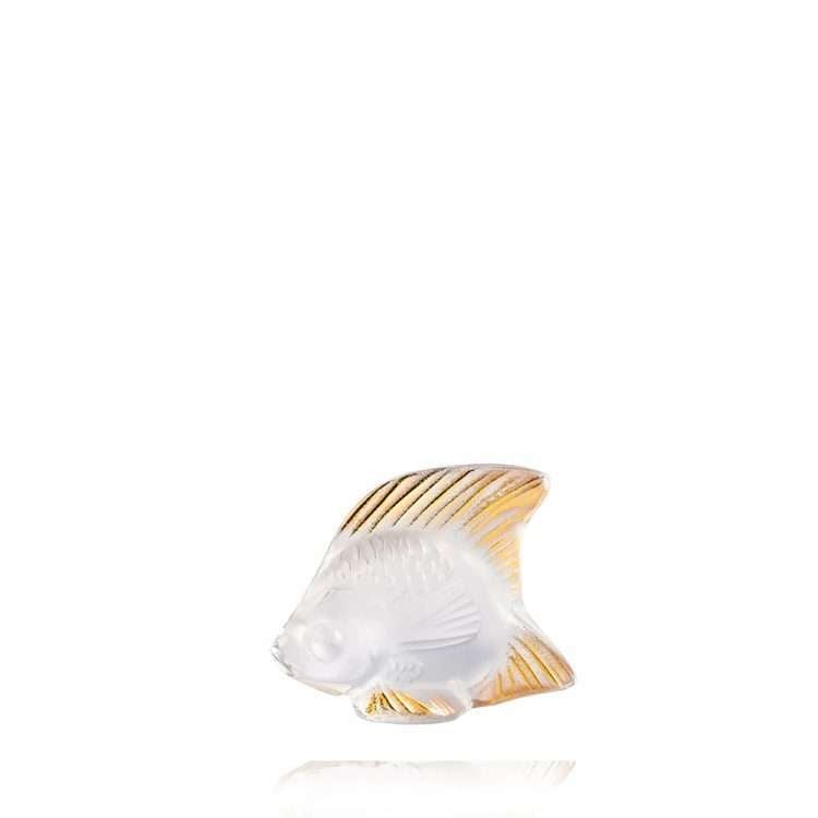 Lalique Fish Sculpture Clear Gold Stamped