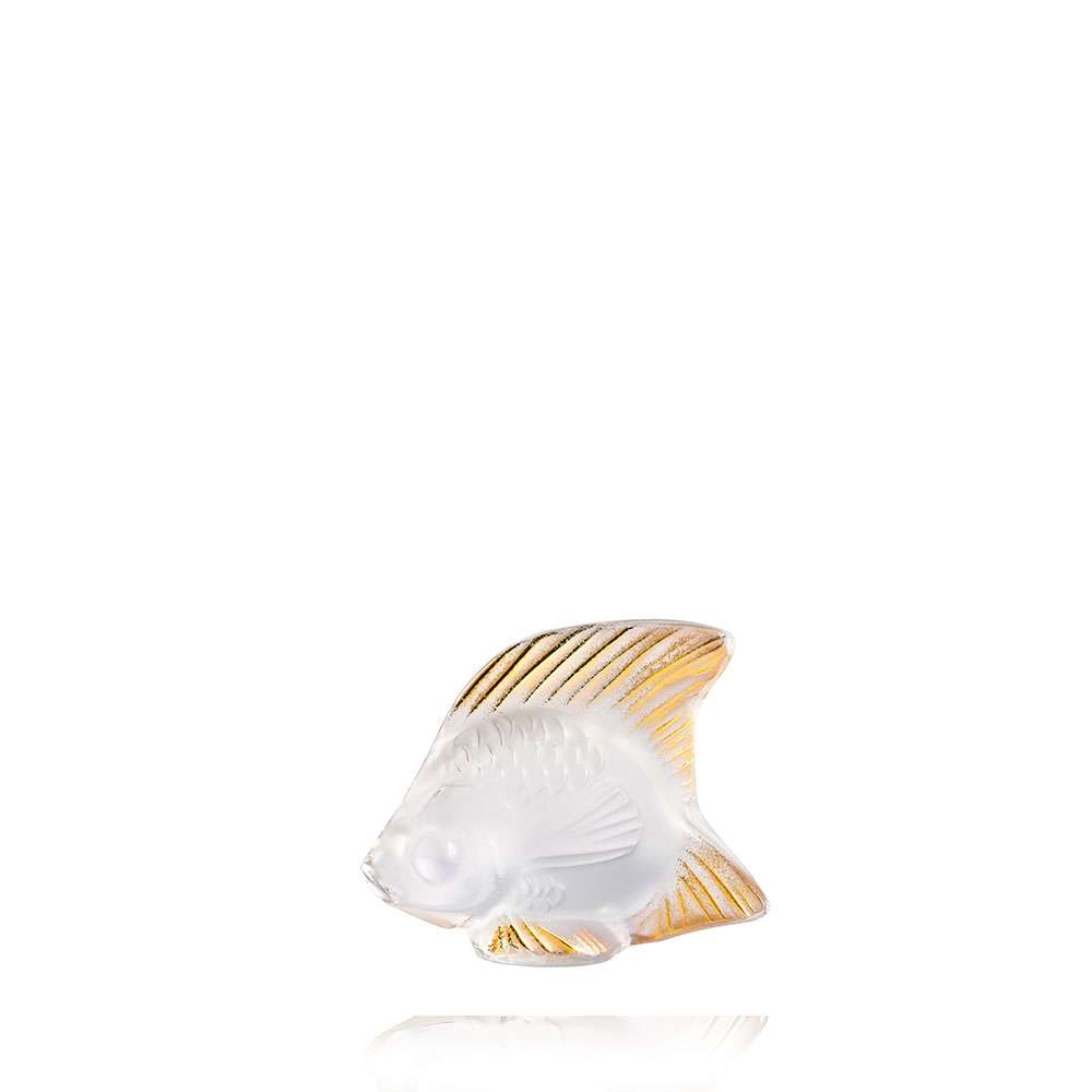 Lalique Fish Sculpture Clear Gold Stamped