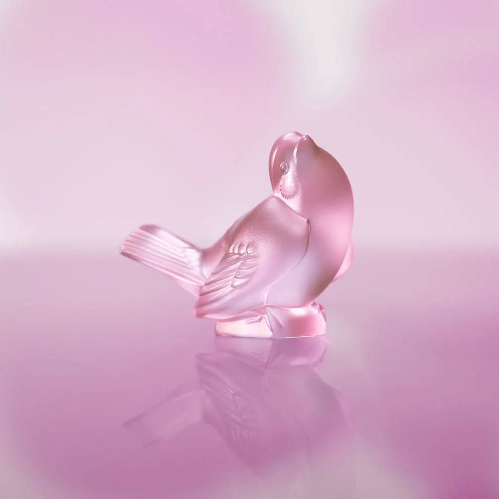 Lalique Sparrow Sculpture Pink Luster Crystal : 10802100