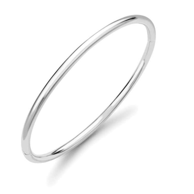 Rivoli Round Solid Hinged Bangle, White Gold