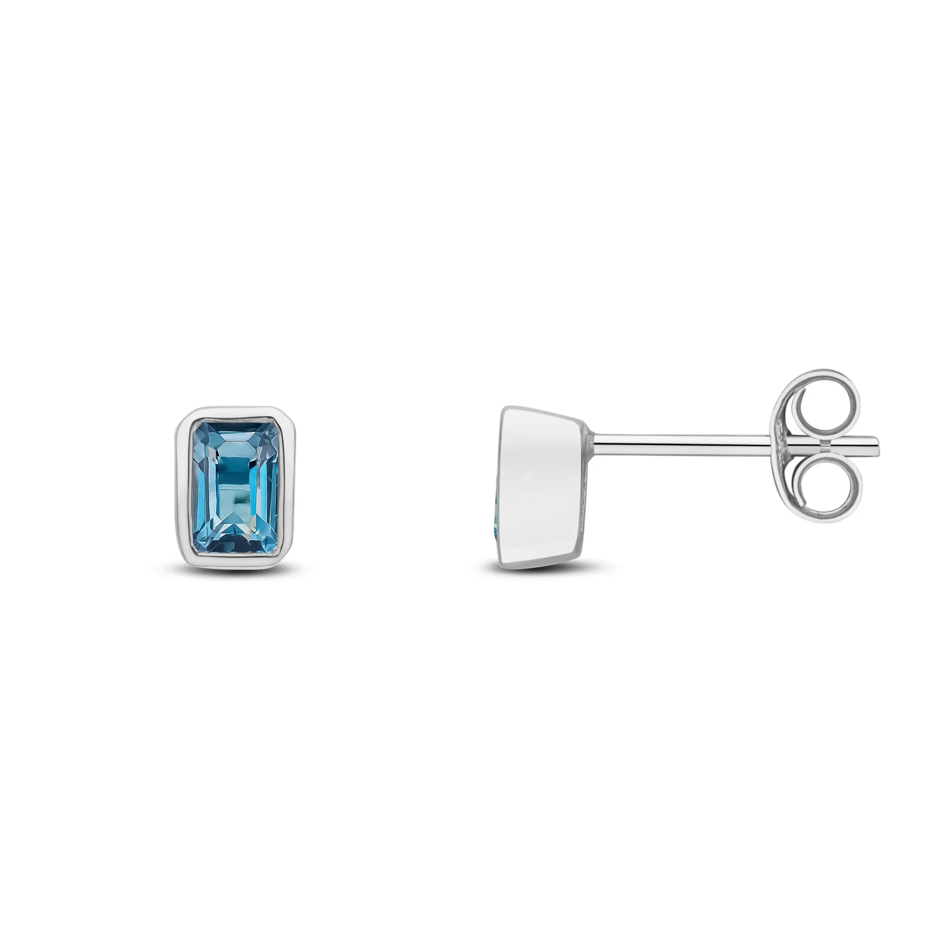 9ct White Gold Octagon Blue Topaz Stud Earrings
