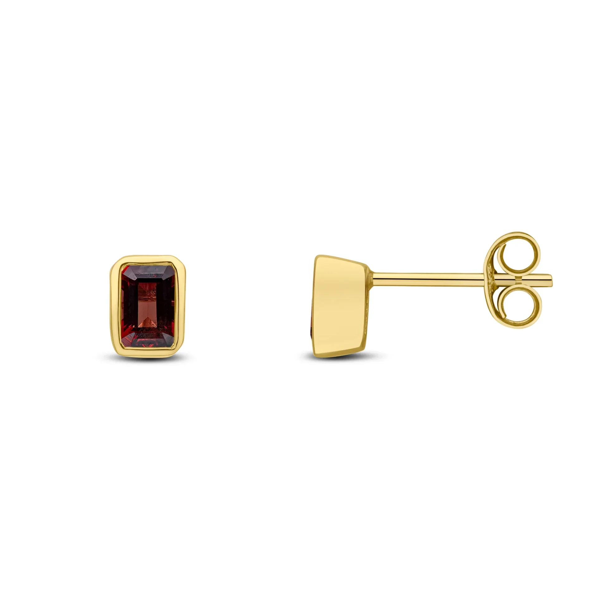 9ct Yellow Gold Octagon Garnet Stud Earrings
