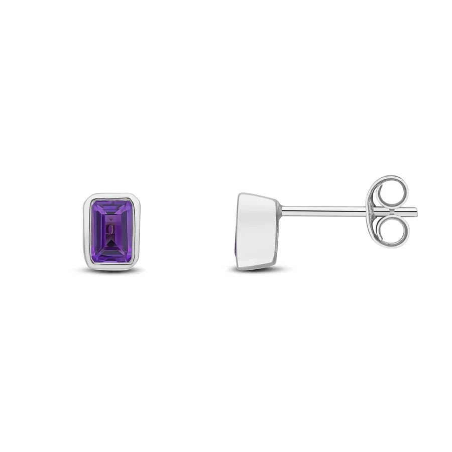 9ct White Gold Octagon Amethyst Stud Earrings