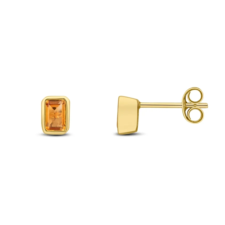 9ct Yellow Gold Octagon Citrine Stud Earrings