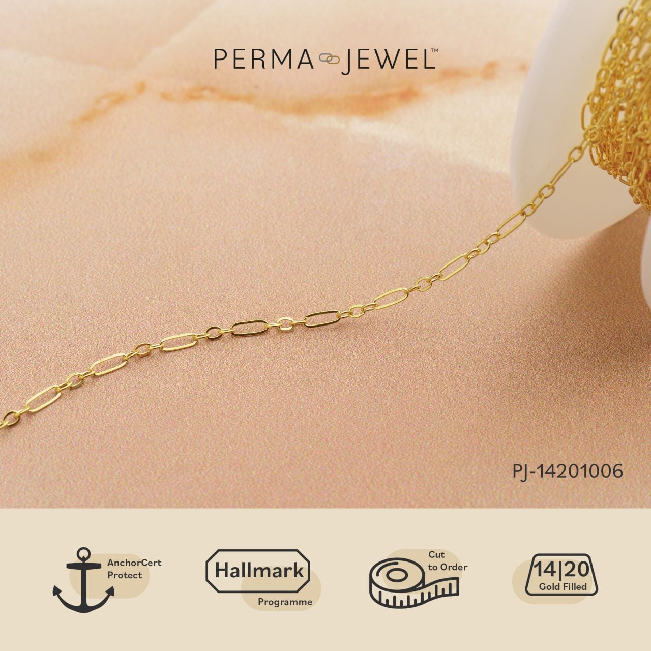 Perma Jewel - Gold 1.7mm Flat Long & Short Ankle Chain
