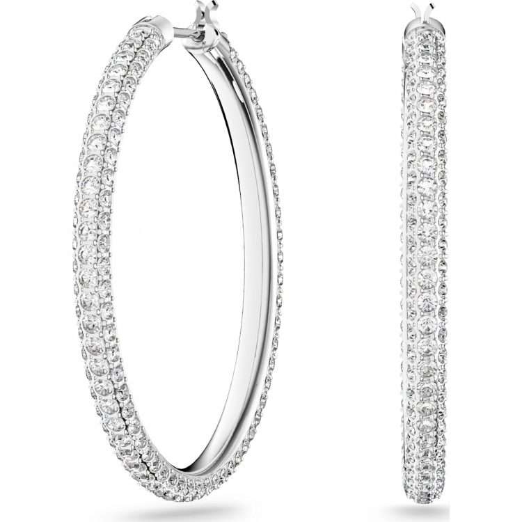 Swarovski Stone Hoop Earrings, Silver Tone