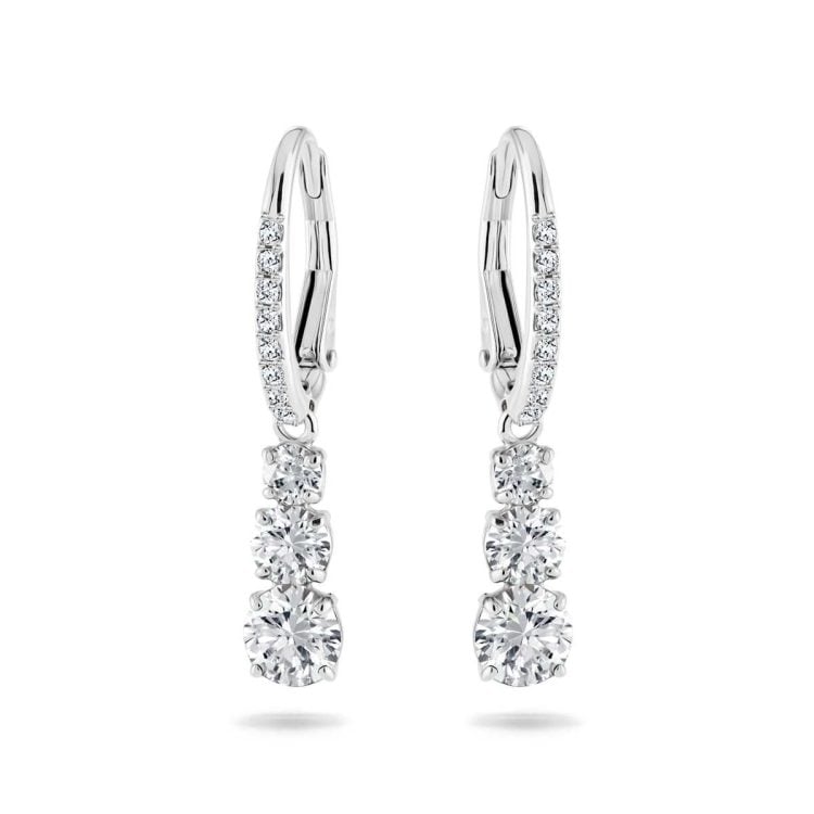 Swarovski Stilla Attract hoop earrings, Round cut, White, Rhodium plated