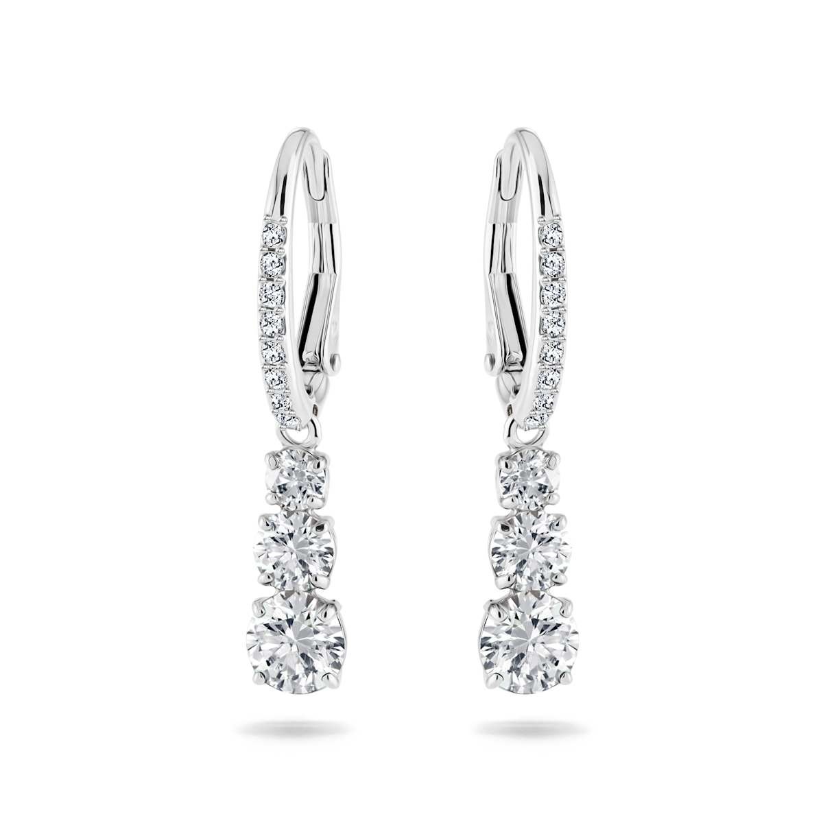 Swarovski Stilla Attract hoop earrings, Round cut, White, Rhodium plated