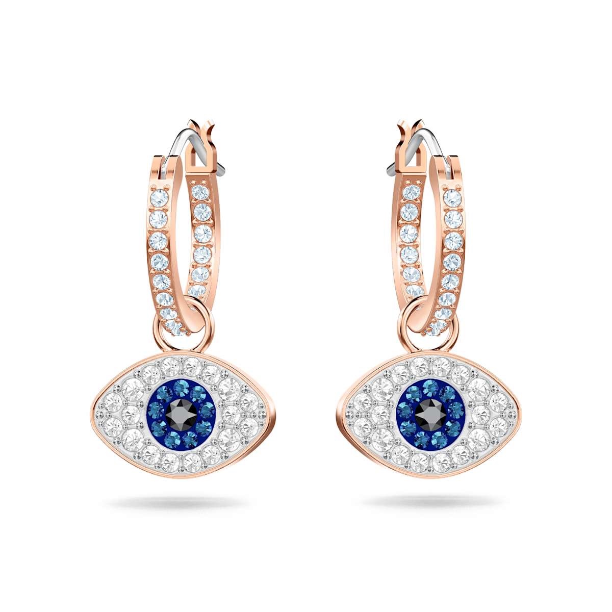 Swarovski Symbolica hoop earrings, Evil eye, Blue, Rose gold-tone plated