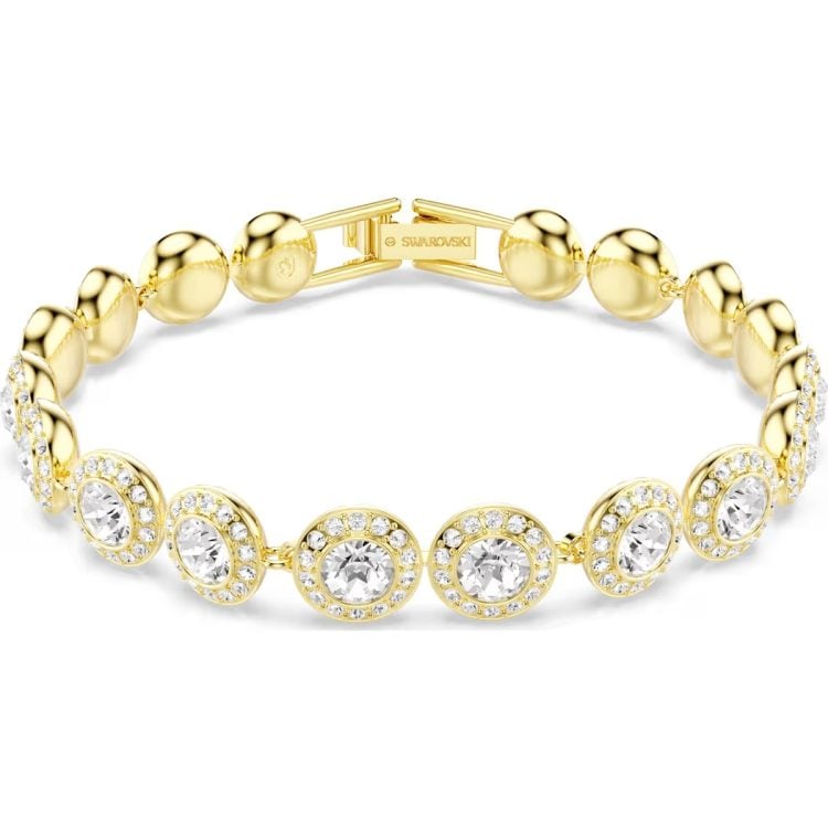 Swarovski Una Angelic Tennis bracelet, Round cut, Pavé, Medium, White, Gold-tone plated
