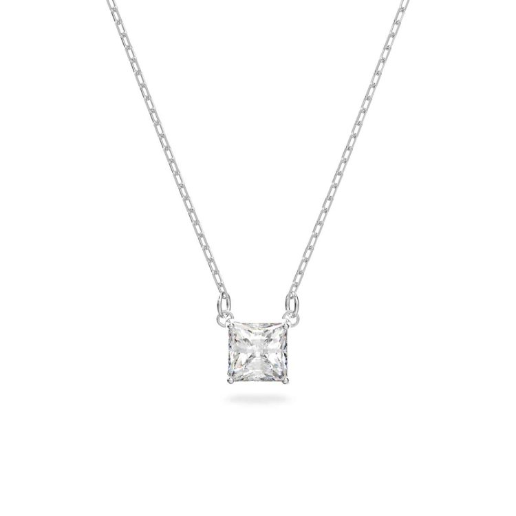 Swarovski Stilla Attract necklace, Square cut, White, Rhodium plated