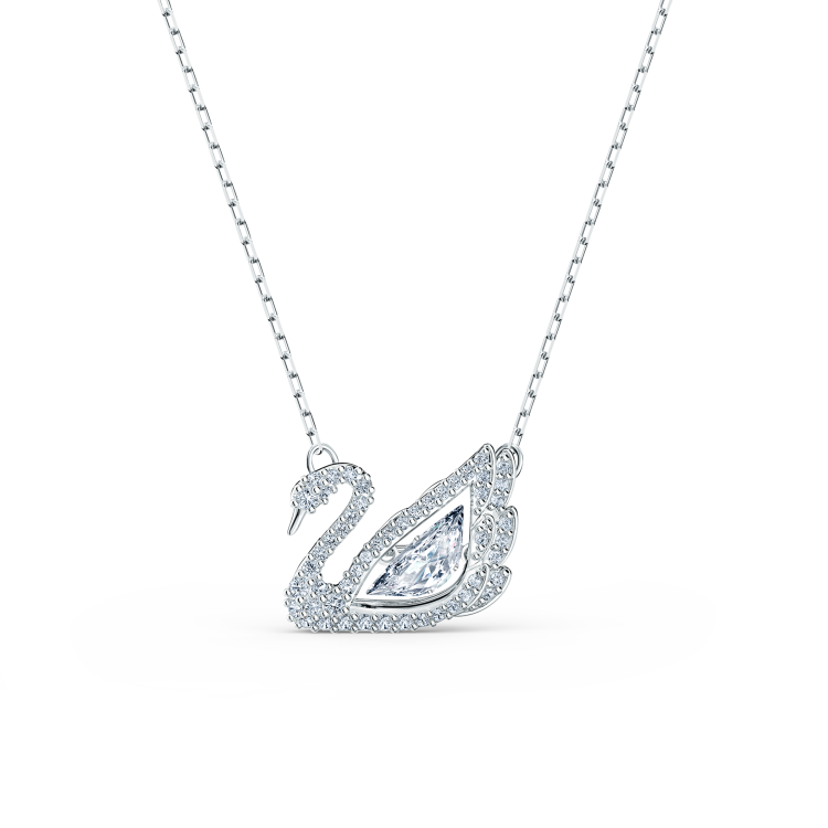 Swarovski Swan necklace, Swan, White, Rhodium plated