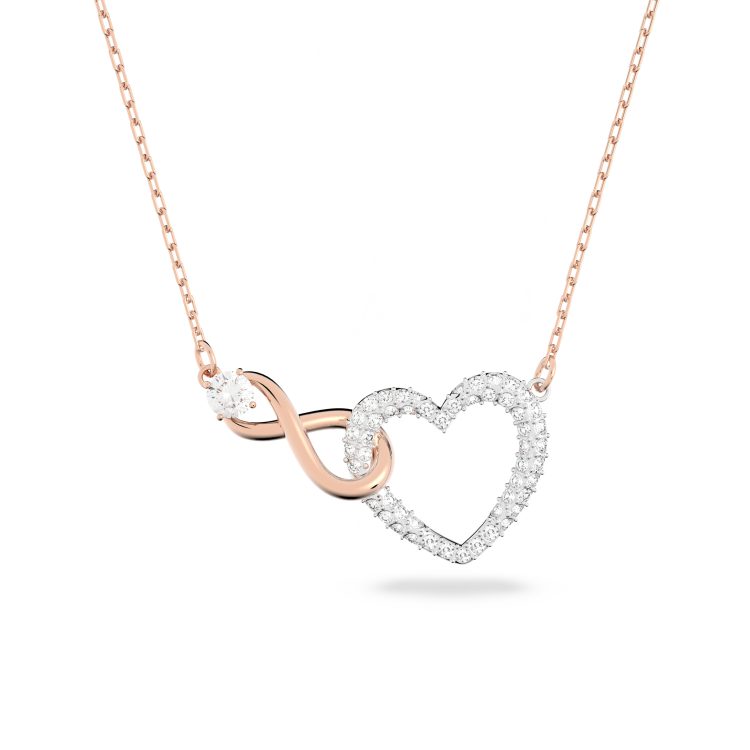 Swarovski Hyperbola necklace, Infinity and heart, White, Mixed metal finish