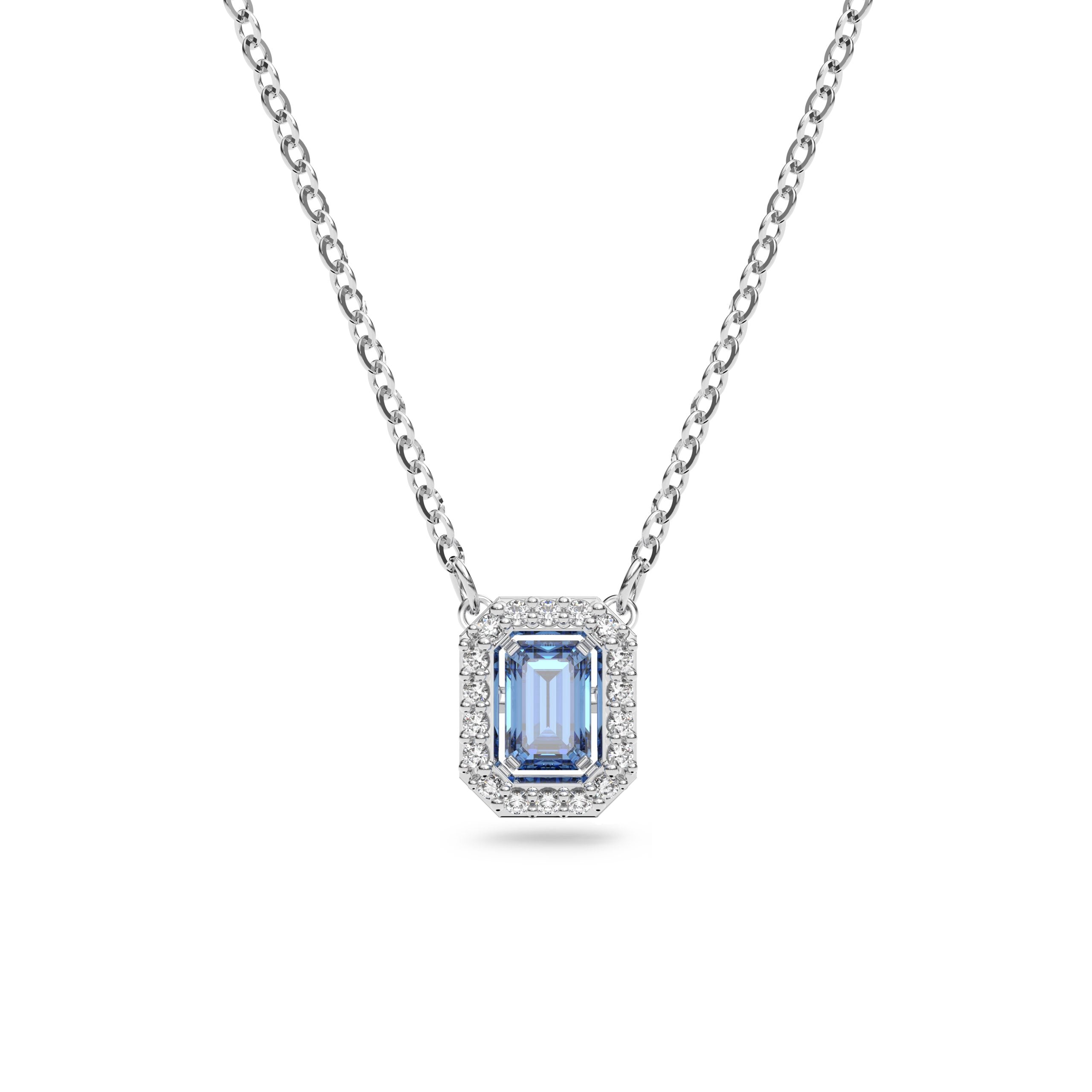 Swarovski Una necklace, Octagon cut, Blue, Rhodium plated - Rivoli ...