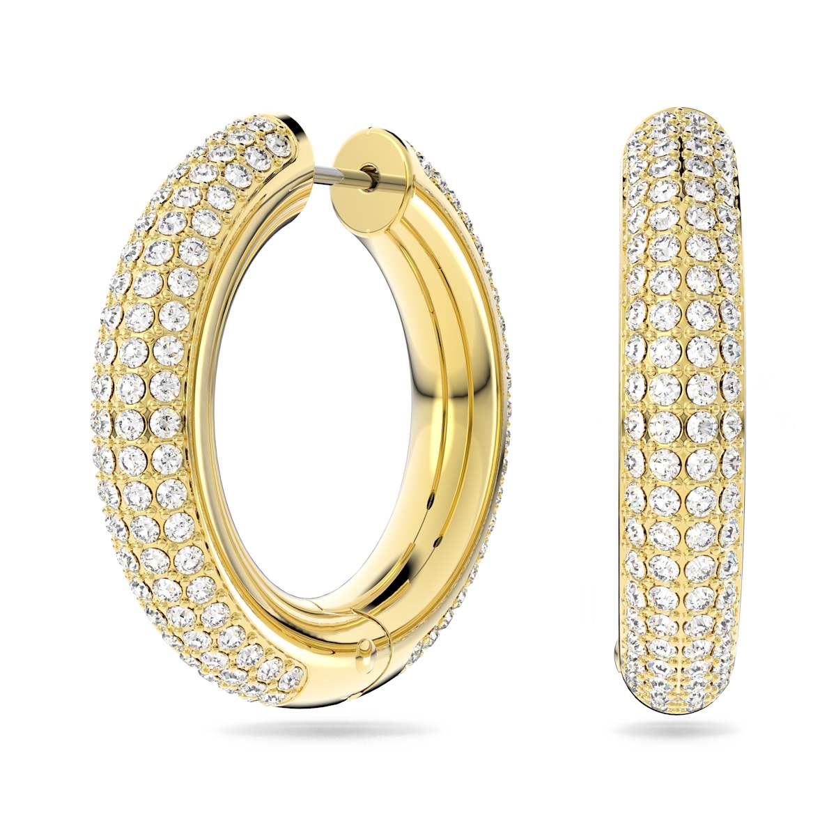 Swarovski Dextera hoop earrings, Medium, White, Gold-tone plated