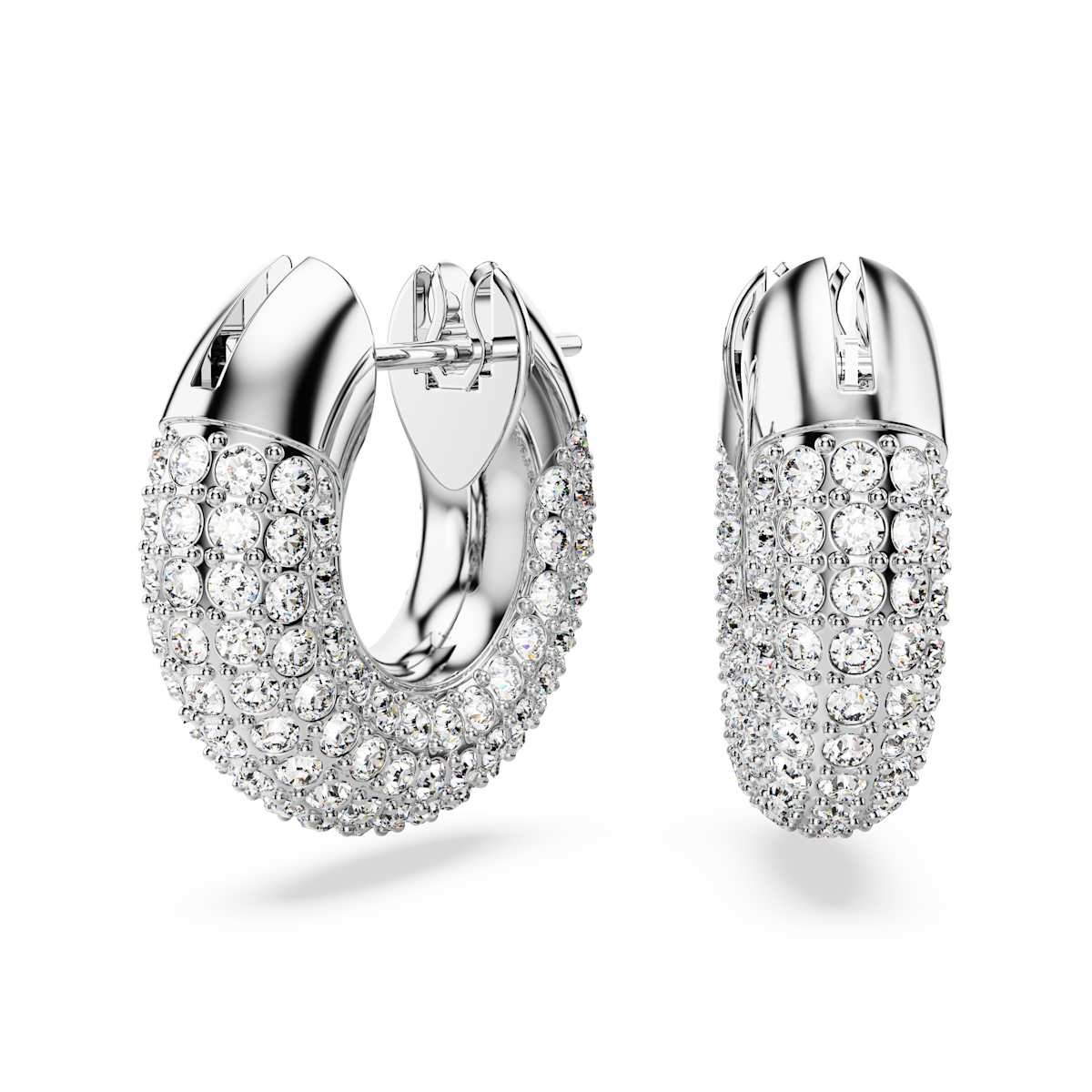 Swarovski Dextera hoop earrings, Small, White, Rhodium plated