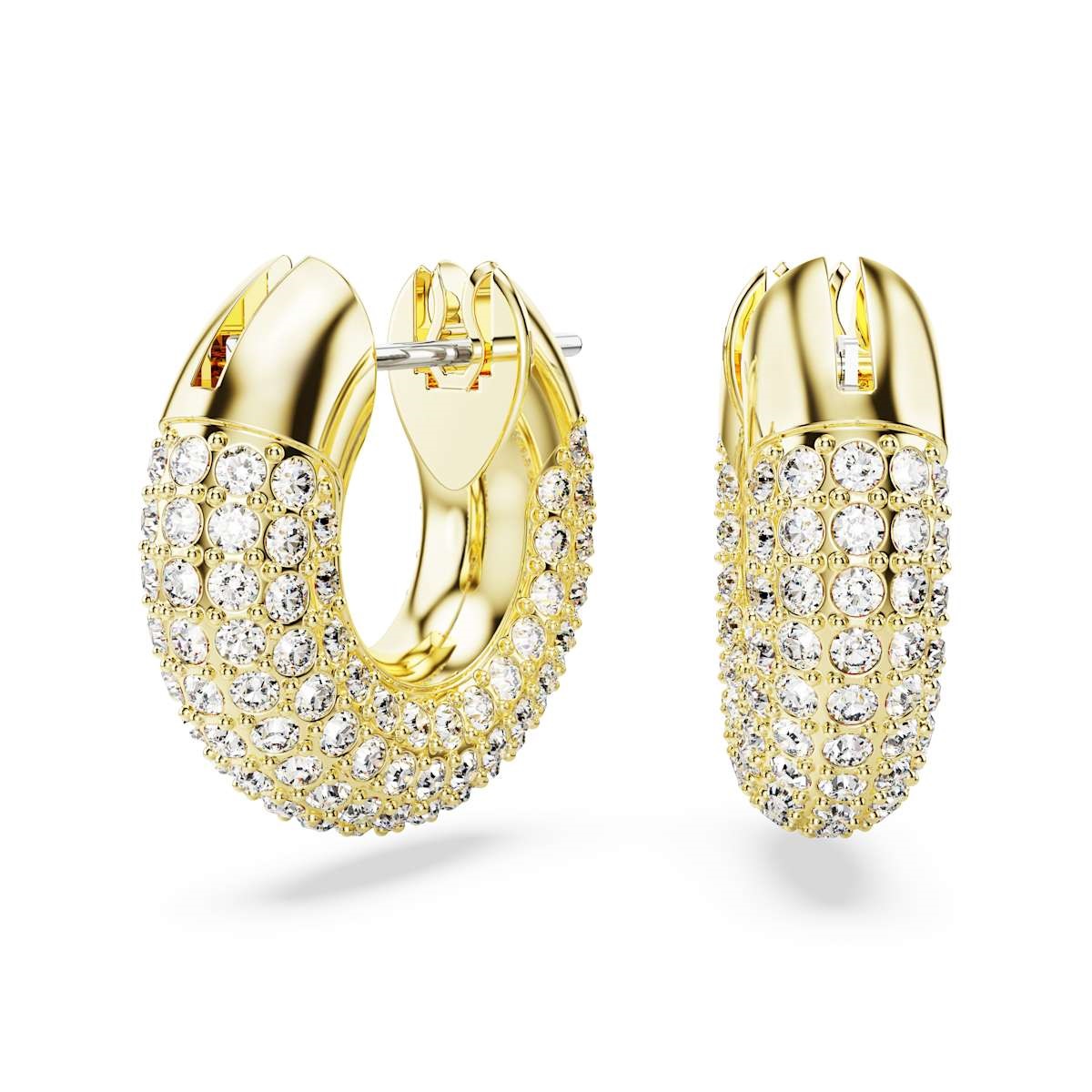 Swarovski Dextera hoop earrings, Small, White, Gold-tone plated