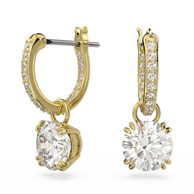 Swarovski Stilla drop earrings, Round cut, White, Gold-tone plated