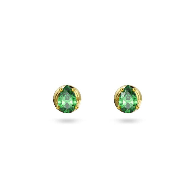 Swarovski Chroma stud earrings, Pear cut, Green, Gold-tone plated