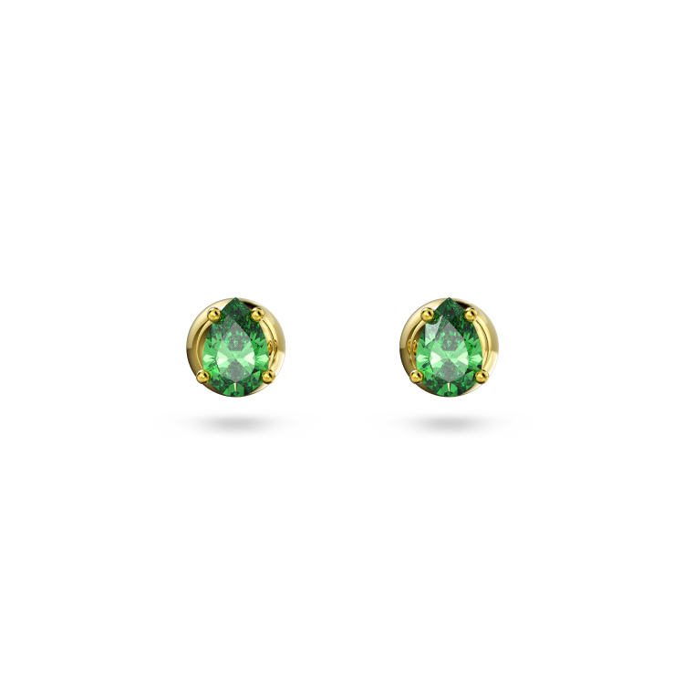 Swarovski Chroma stud earrings, Pear cut, Green, Gold-tone plated