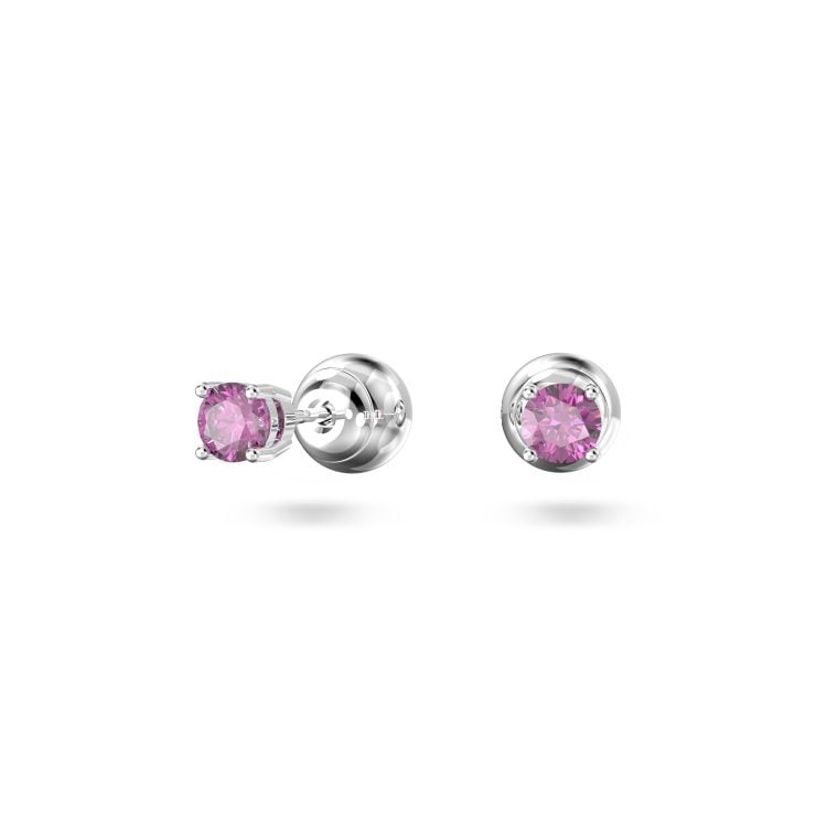 Swarovski Chroma stud earrings, Round cut, Purple, Rhodium plated
