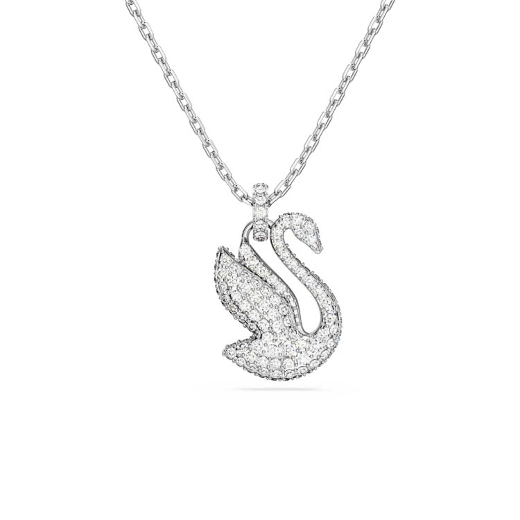 Swarovski Swan pendant, Swan, Medium, White, Rhodium plated