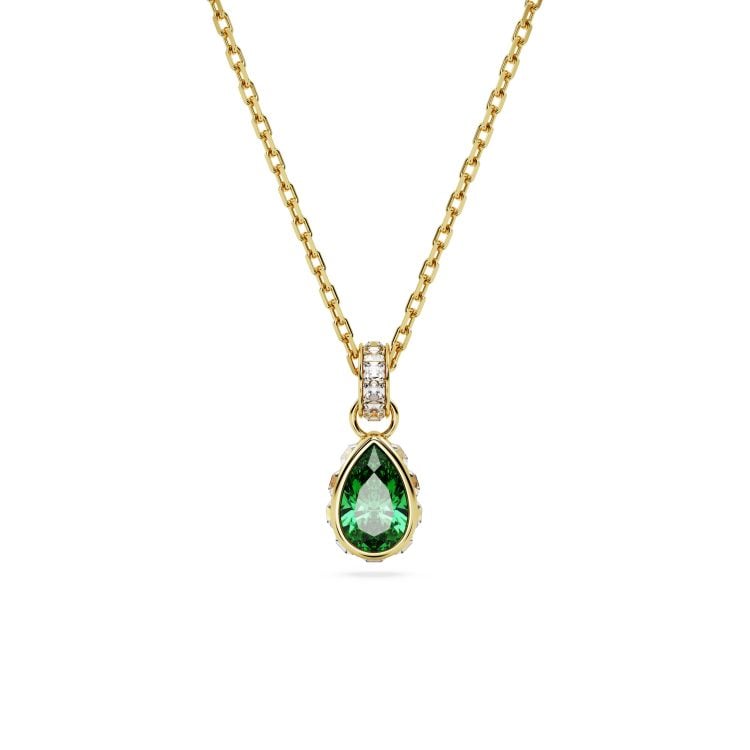 Swarovski Chroma pendant, Pear cut, Green, Gold-tone plated