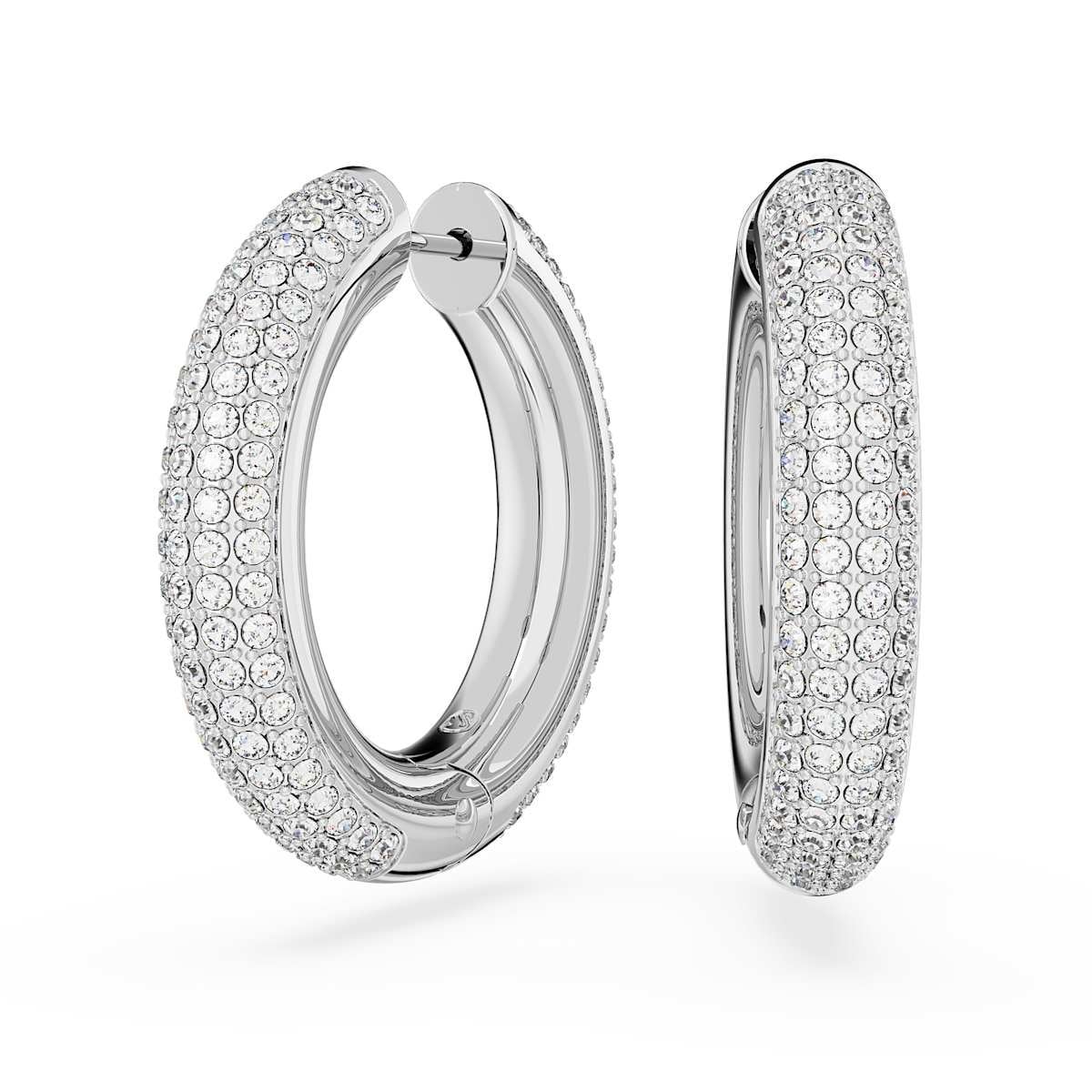 Swarovski Dextera hoop earrings, Medium, White, Rhodium plated
