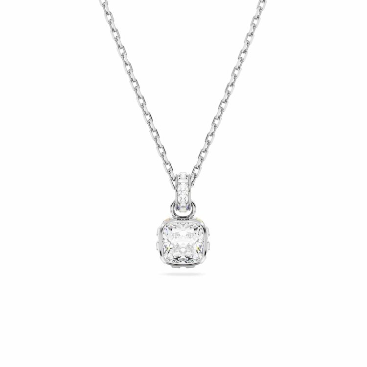 Swarovski Birthstone pendant, Square cut, April, White, Rhodium plated