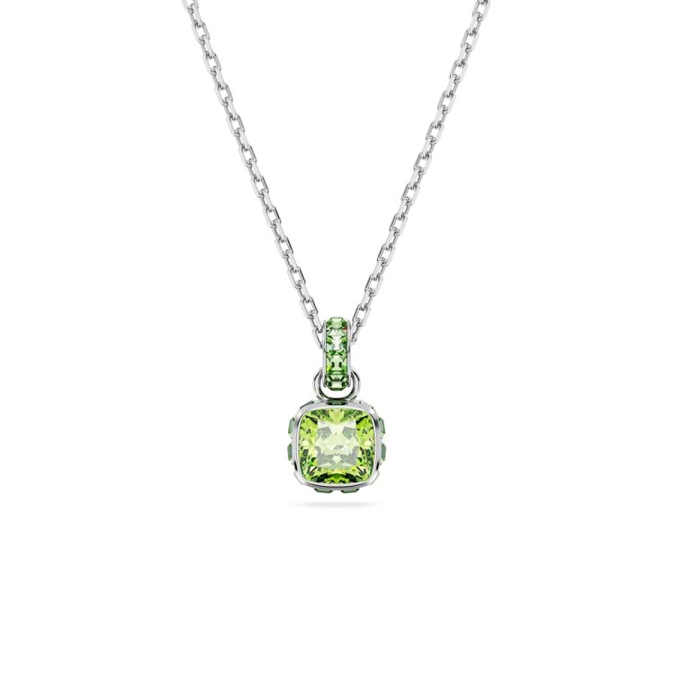 Swarovski Birthstone pendant, Square cut, August, Green, Rhodium plated