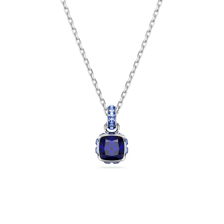 Swarovski Birthstone pendant, Square cut, September, Blue, Rhodium plated