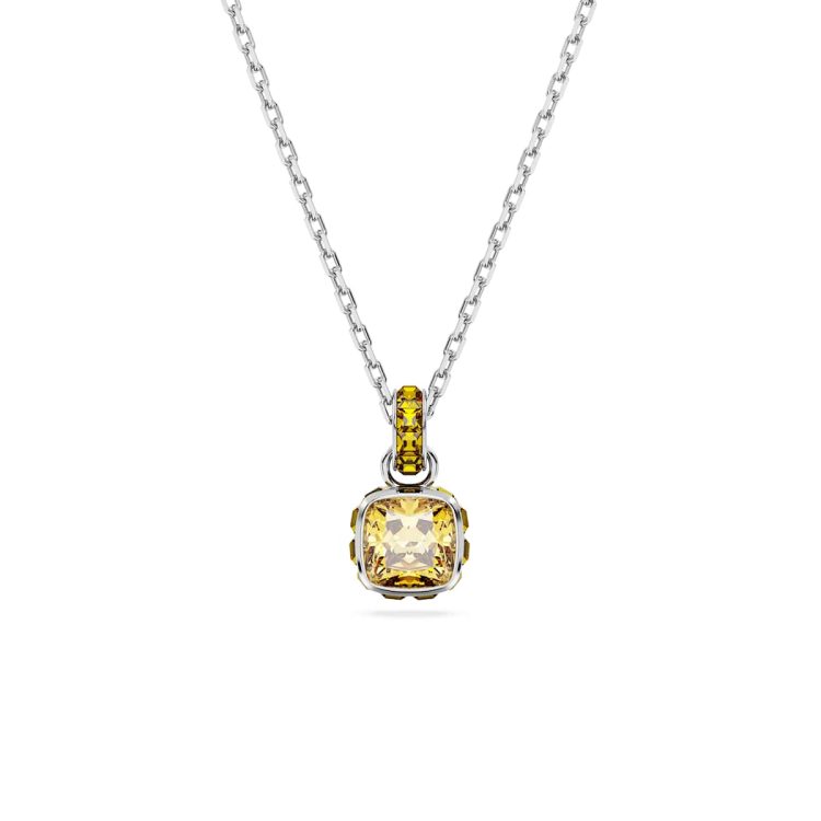 Swarovski Birthstone pendant, Square cut, November, Yellow, Rhodium plated