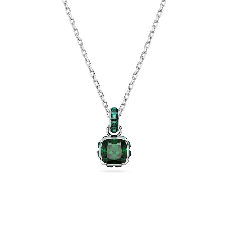 Swarovski Birthstone pendant, Square cut, May, Green, Rhodium plated
