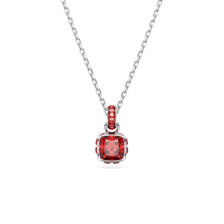 Swarovski Birthstone pendant, Square cut, July, Red, Rhodium plated